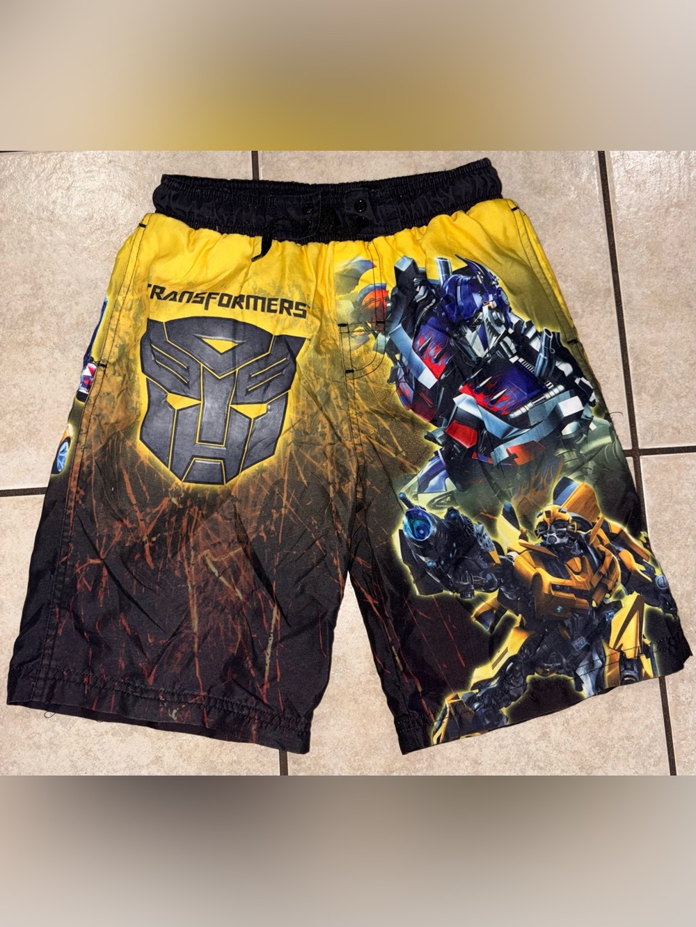 Transformers movie bumblebee Boys Yellow & Black Graphic Swim Shorts